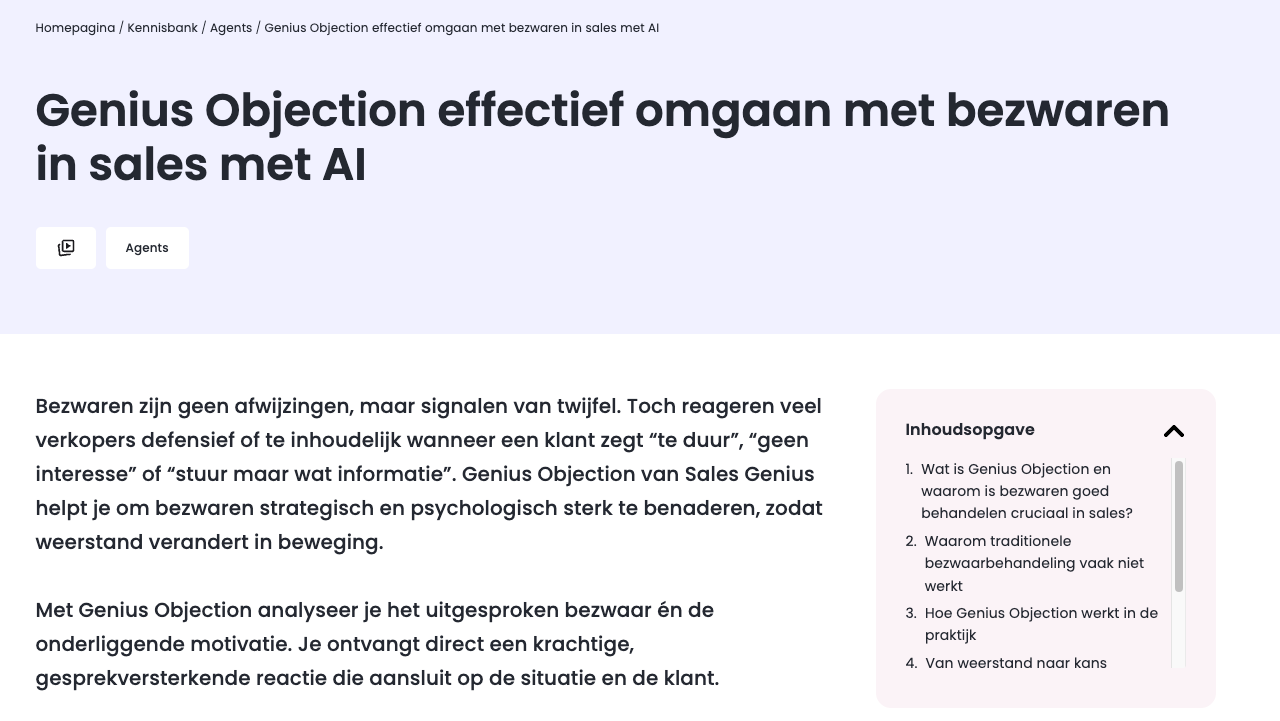 AI-agent: Genius Objection effectief omgaan met bezwaren in sales